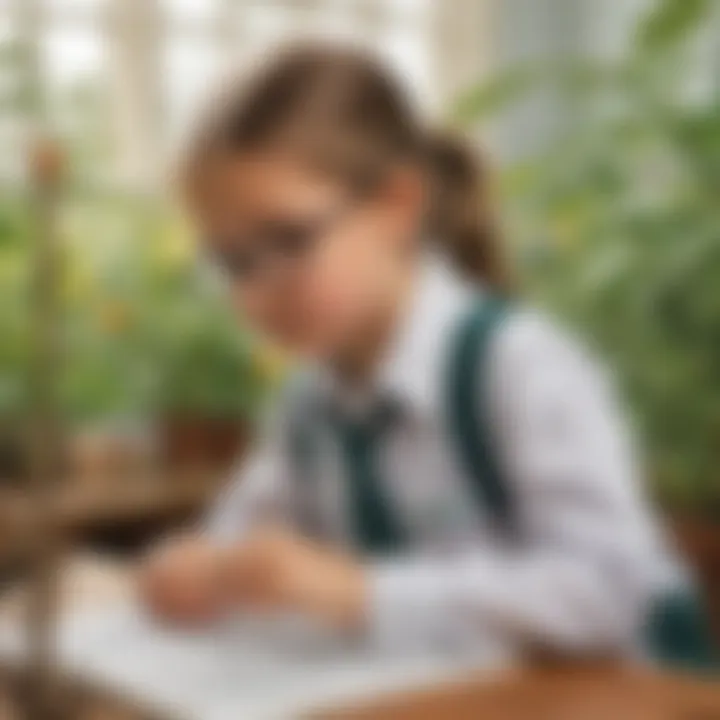 First grader observing nature in science class