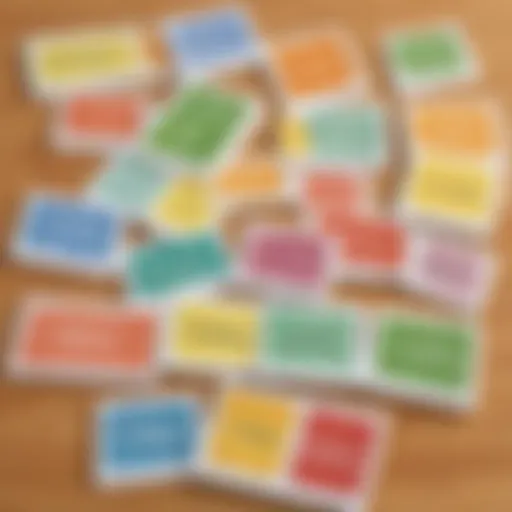Colorful flashcards featuring common sight words for children