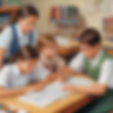 Young Minds at Work Illustration of elementary school children solving algebra problems