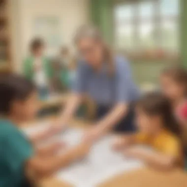 Teacher guiding students in a multiplication practice session