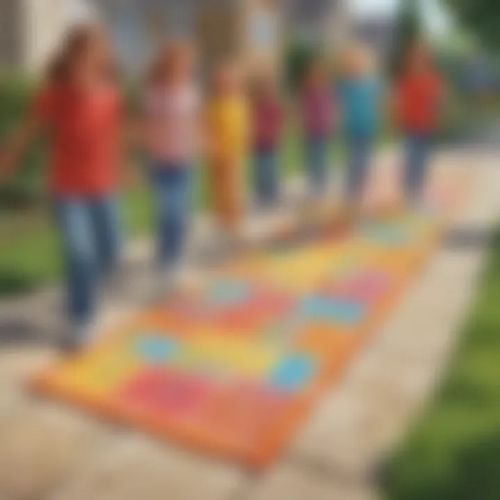 Youngsters participating in a vibrant game of hopscotch