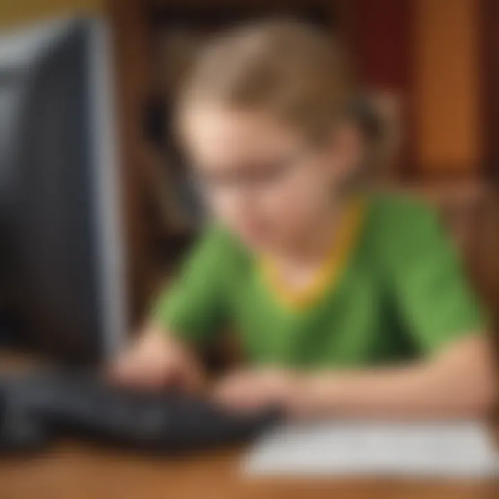 Child practicing spelling using a computer