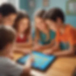 Children engaging with subtraction game on a tablet