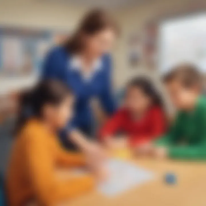 Teacher guiding students through a subtraction game