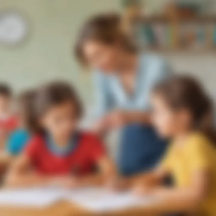 Children practicing subtraction with worksheets