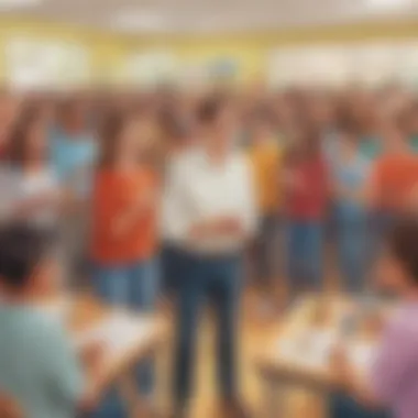 Illustration of students organizing a surprise appreciation event for a teacher