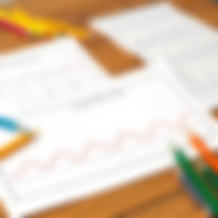 Colorful trace the lines worksheets on a table