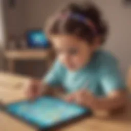A child focused on a tablet screen, engaging with a brain game app.