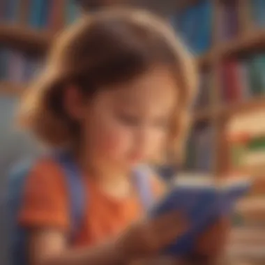 A child engrossed in a colorful reading app