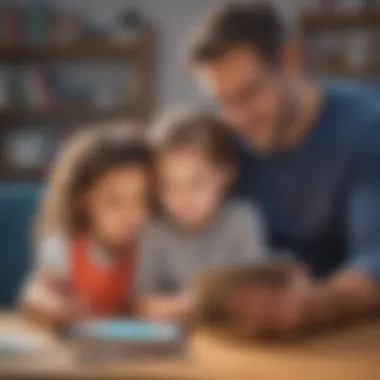 A parent and child using a tablet for reading