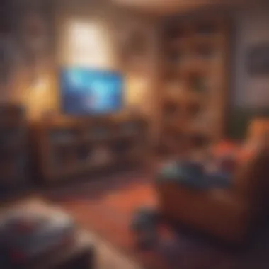 Cozy Gaming Setup A cozy gaming setup with books and educational tools alongside a gaming console.