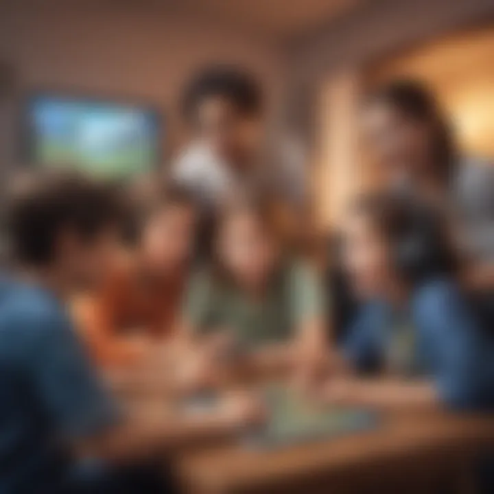 An interactive gaming session showcasing children collaborating and enjoying gameplay together.