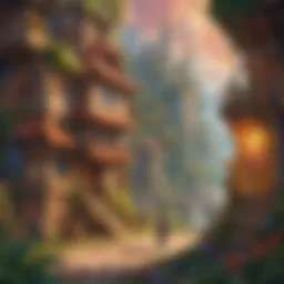 A vibrant scene from a popular video game featuring friendly characters and imaginative landscapes.