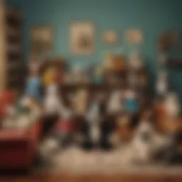 A collection of colorful Oswald stuffed animals displayed in a cozy playroom setting.