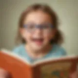 A young child reading a book with focus and enthusiasm