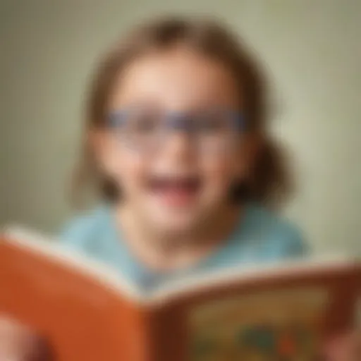 A young child reading a book with focus and enthusiasm