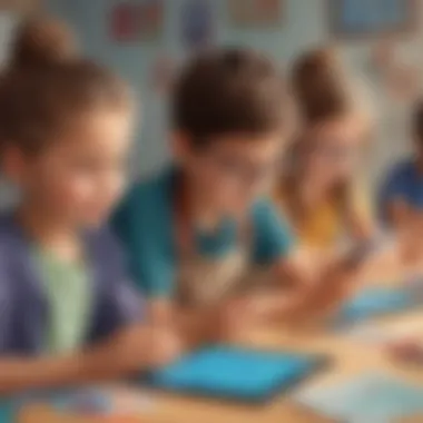 Kids Using Math Learning Apps Children interacting with a math learning app on tablets