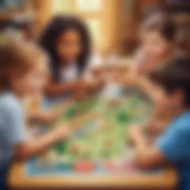 Collaboration Through Play Children engaging in a board game, showcasing collaboration and focus.