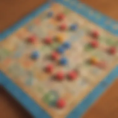 Close-up of a board game featuring educational elements, such as letters and numbers.