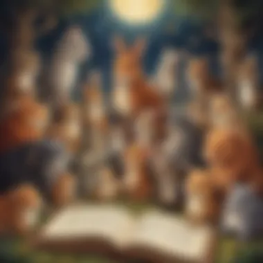 Whimsical Animal Gathering A whimsical illustration of cute animals gathered around a storybook.