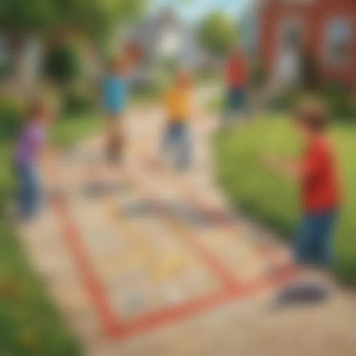 Elementary school kids enjoying a friendly game of hopscotch