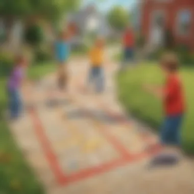 Hopscotch Delight for Youngsters Elementary school kids enjoying a friendly game of hopscotch