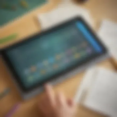 Illustration of a digital tablet with math learning apps