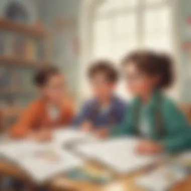 Enthusiastic Exploration of Math Concepts Illustration of young students exploring math concepts