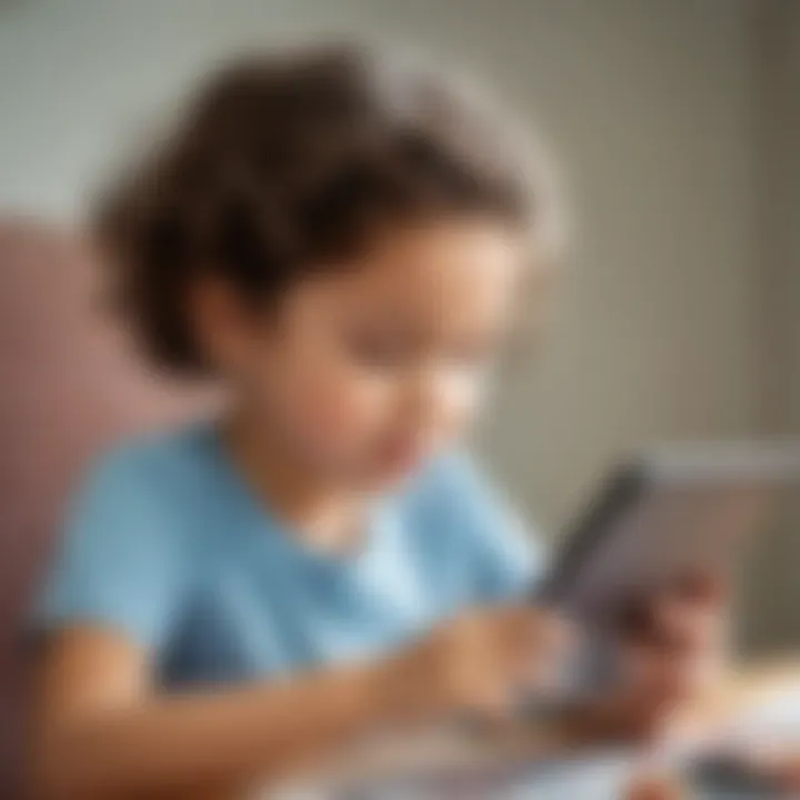 Child interacting with a brain game app on a tablet