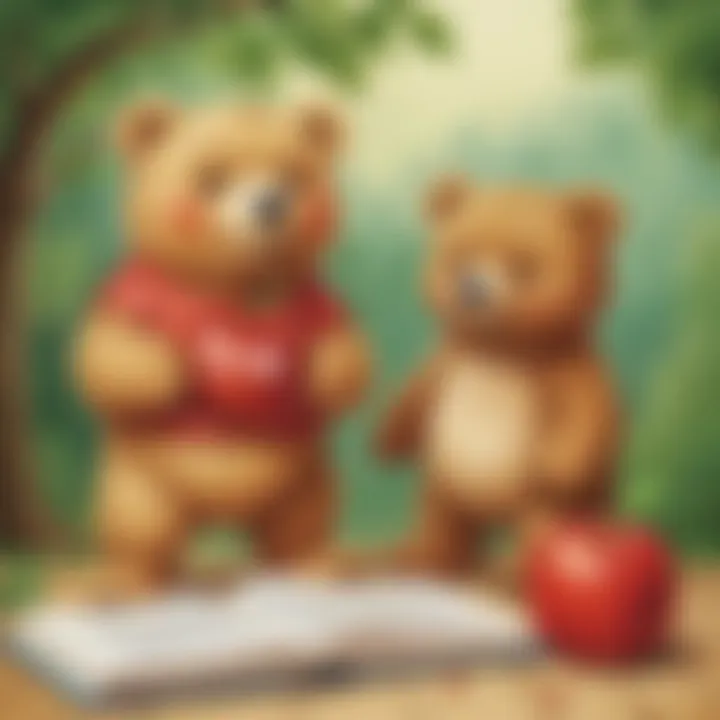 Illustration of a cute apple and bear to teach two-letter words