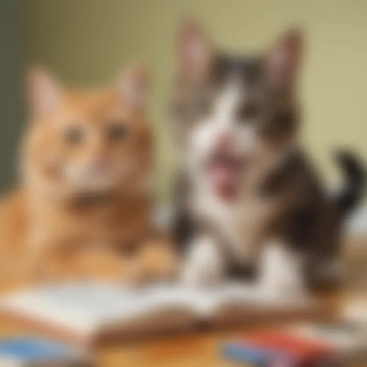 Illustration of a playful cat and dog representing two-letter words