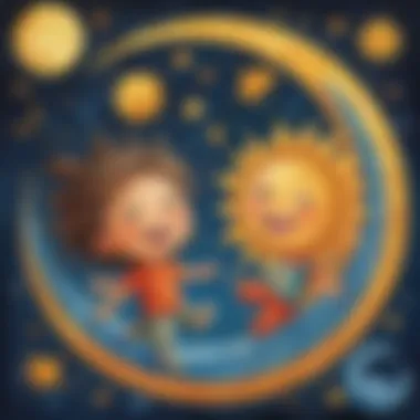 Joyful Sun and Moon Two-Letter Words Illustration Illustration of a cheerful sun and moon for early learning