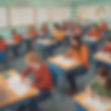Illustration of a classroom setting with students participating in a peer assessment