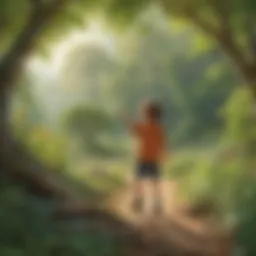 Illustration depicting a child exploring nature as part of unschooling