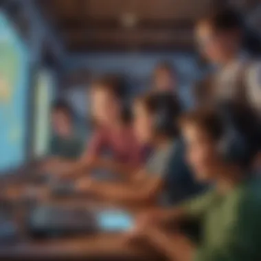 Children Engaged in Virtual Learning Engaging scene of children playing a virtual HH game that promotes learning