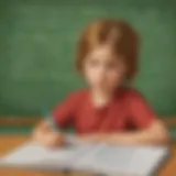 Illustration showing a young child solving a word problem with expressions