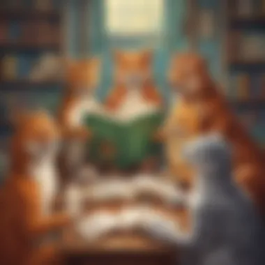 Illustration of a diverse group of animated animal characters reading together