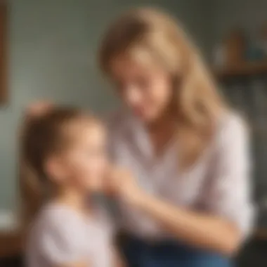 A tender moment of a parent brushing their daughter's hair with love