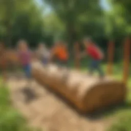 Children playing in an outdoor obstacle course