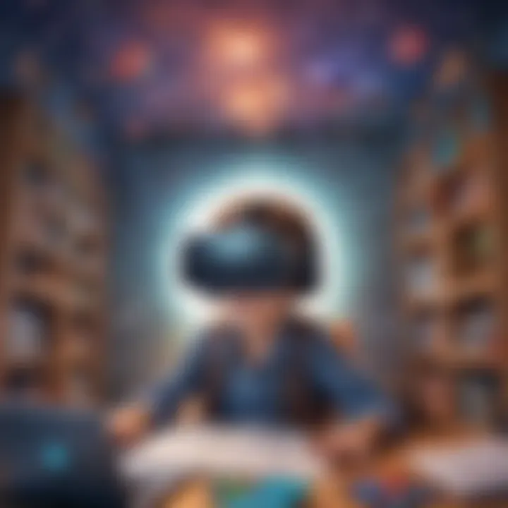 Illustration of a young child exploring math in a virtual reality setting