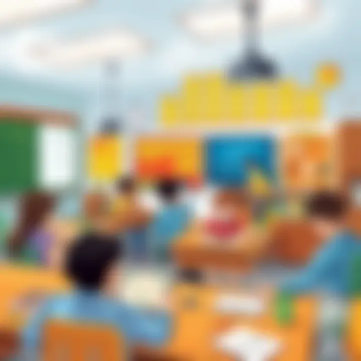 A classroom setting with students engaged in math activities