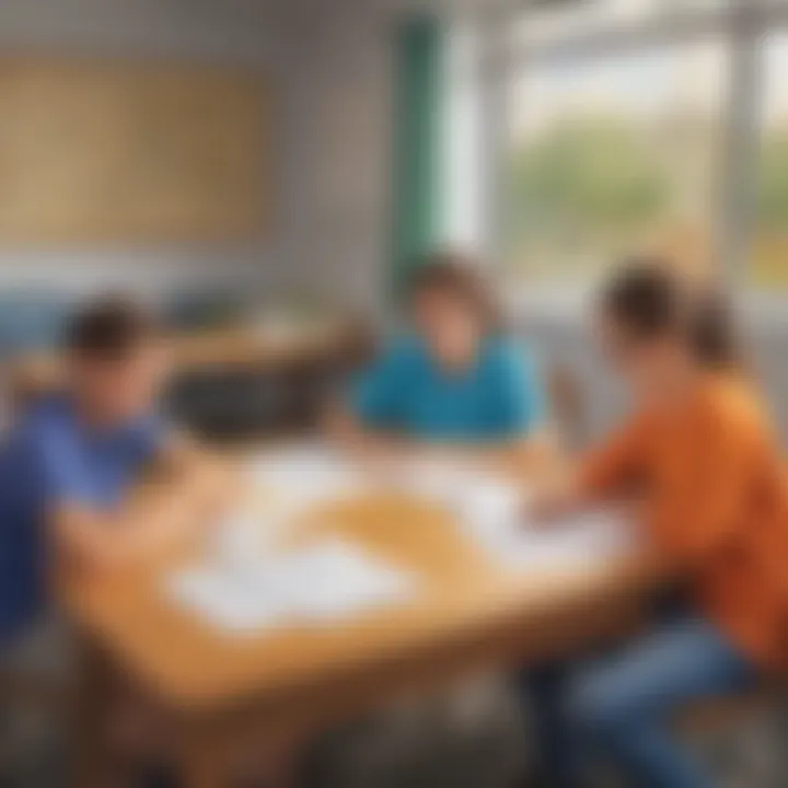 A classroom setting where students solve fraction problems