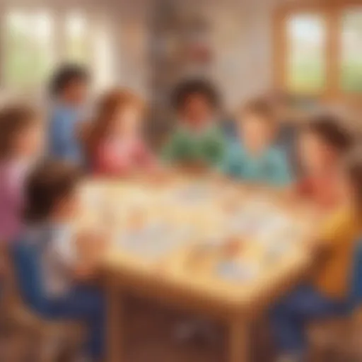 Children playing alphabet games in a classroom
