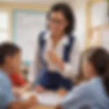 Teacher reviewing a lesson plan template with students