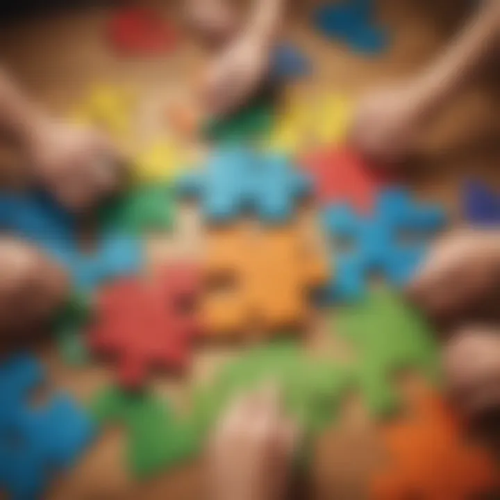 Fun group game with puzzle pieces fitting together