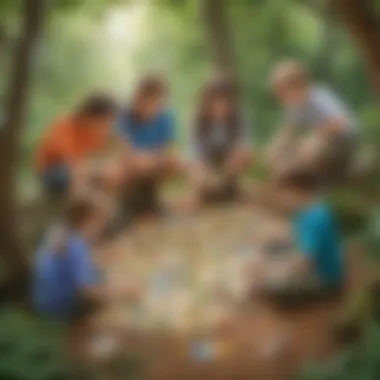 Puzzle Challenge - Brain Teasers in Nature Kids working together to solve a challenging outdoor puzzle