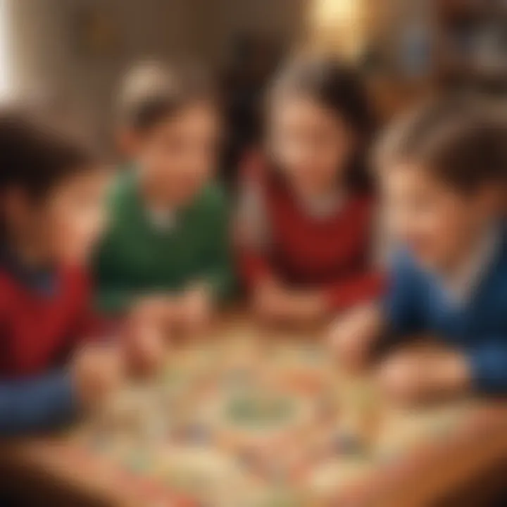 Children engaged in a time-telling board game