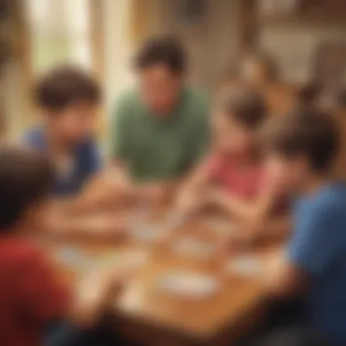 Group of kids playing a time-related card game