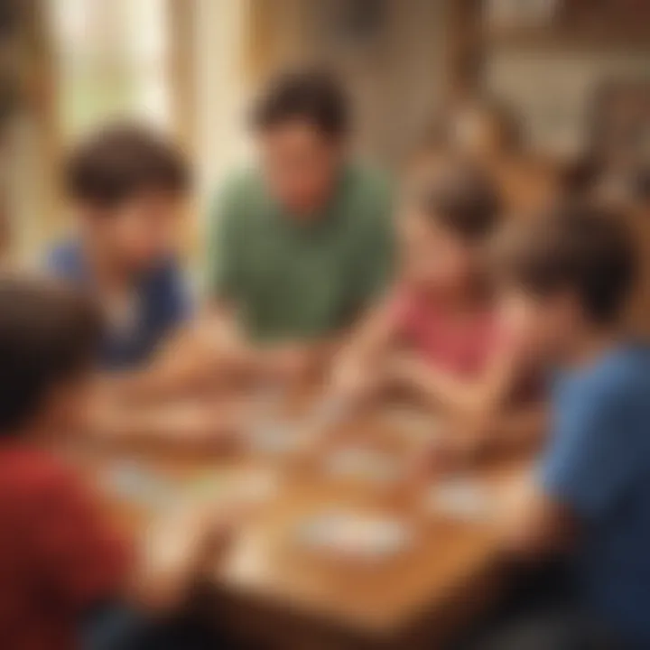 Group of kids playing a time-related card game