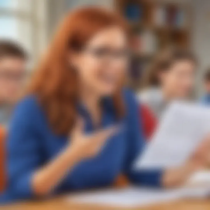 A teacher reviewing questionnaire responses with enthusiasm